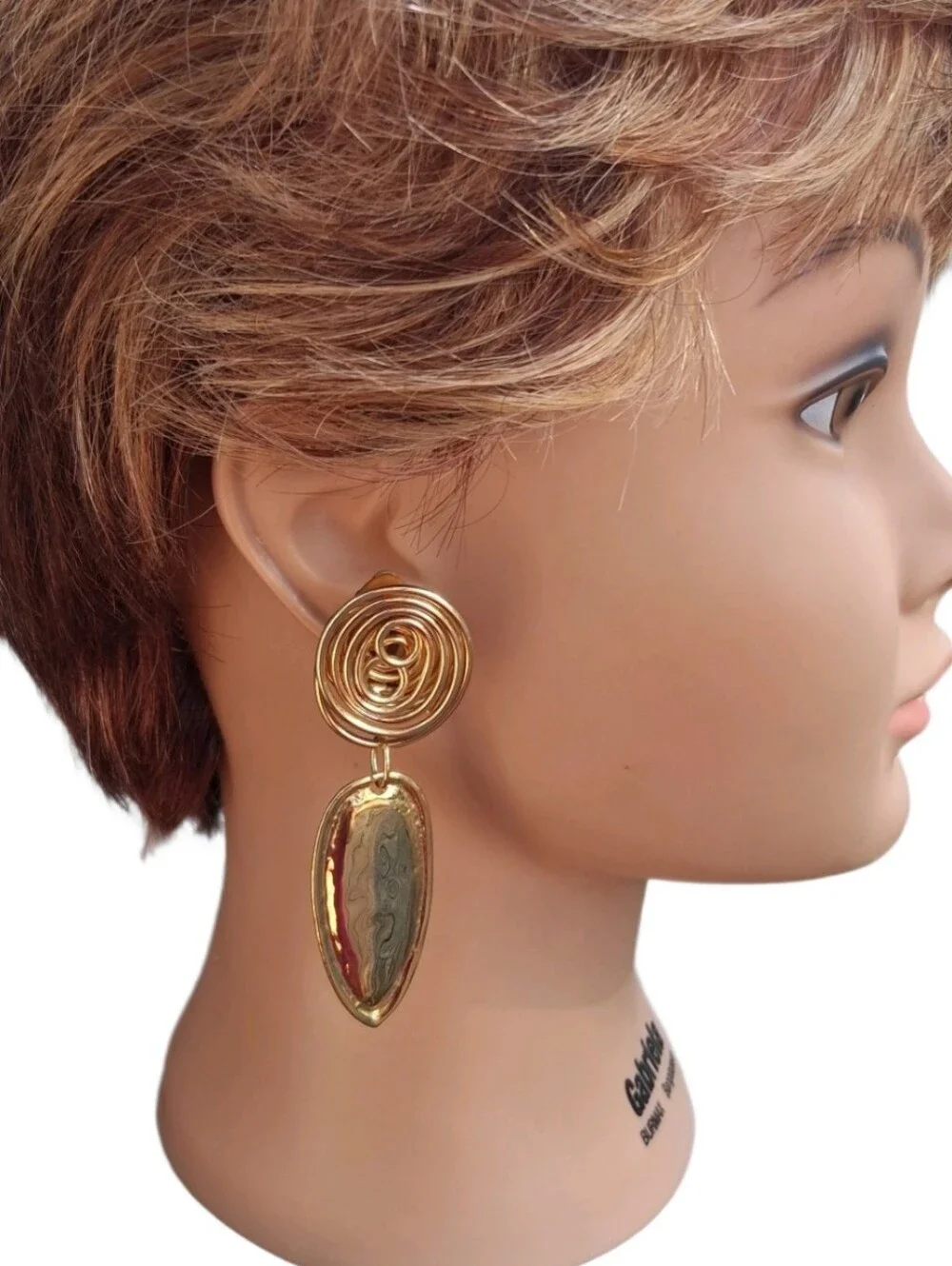 Vintage Gold Tone Wire Swirl Swag Dangle Clip On Earrings Statement MCM